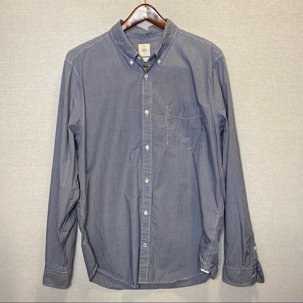 Gap Lived In Shirt Blue/White Micro Check Pattern Men’s Size X-Large 100% Cotton